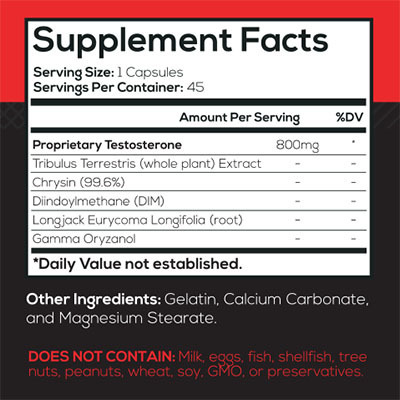 TestoRX 30 Day Supply Supplement Facts
